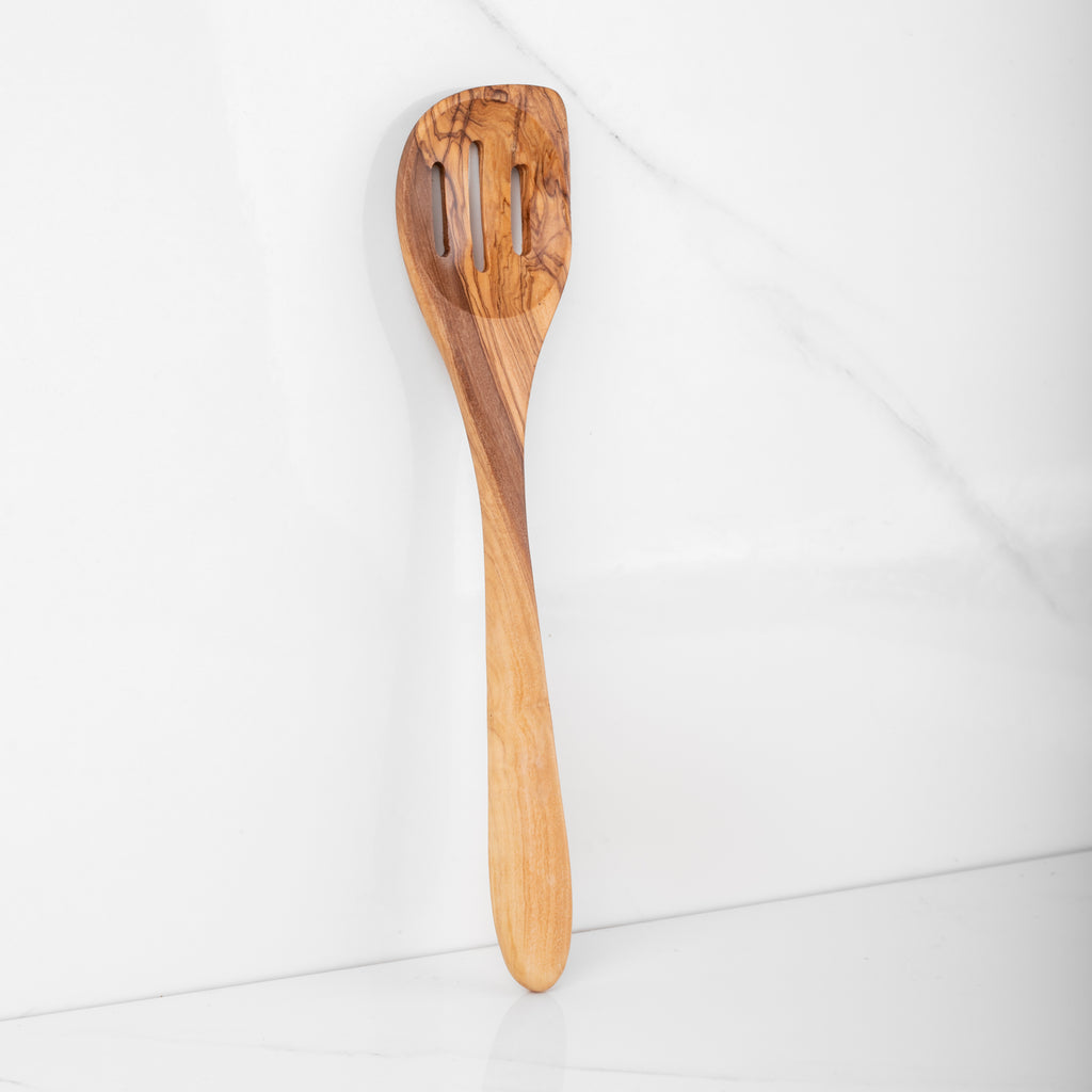 11.8" (30cm) Olive Wood Slotted Spatula, Handmade