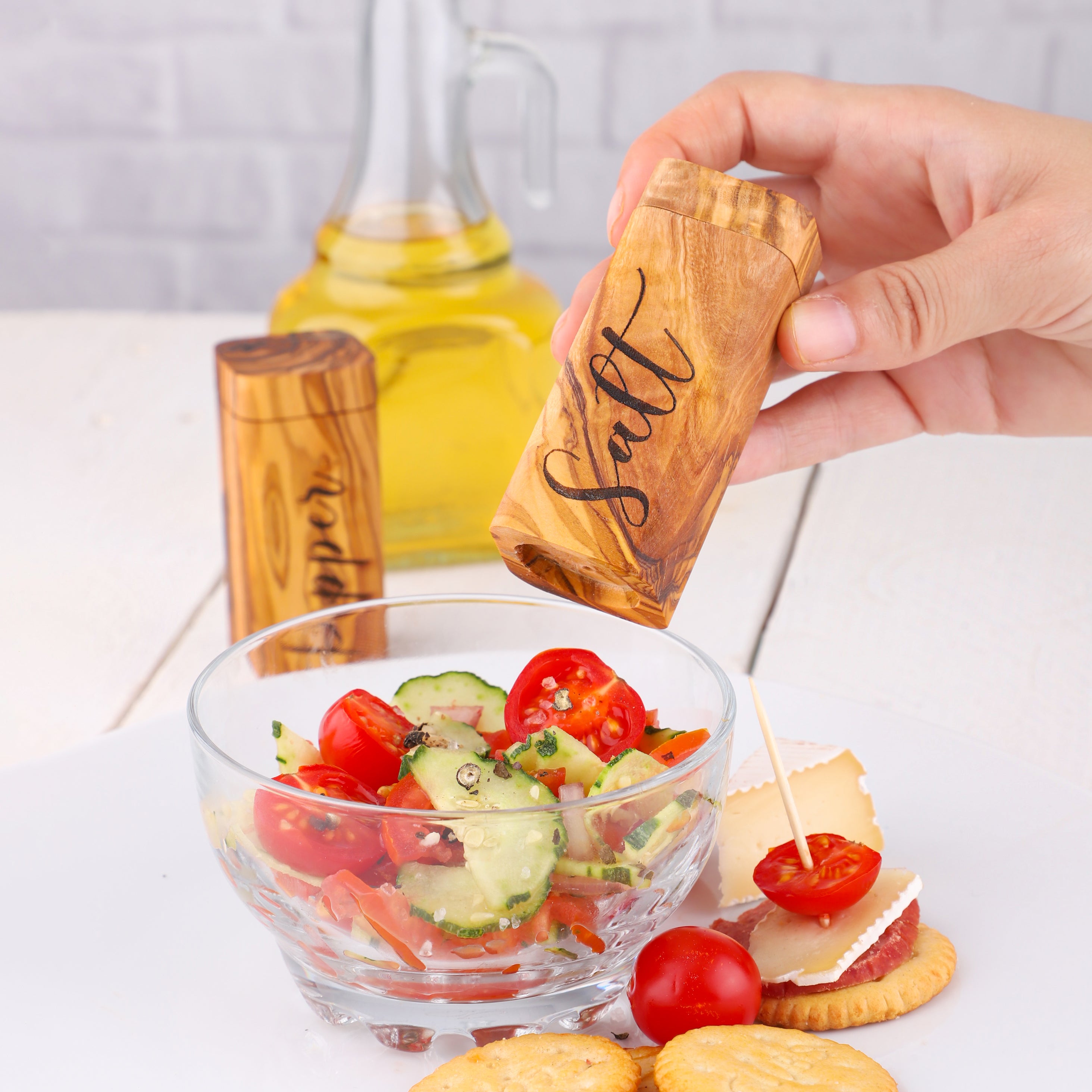 Rustic Olive Wood Salt Pepper Shakers Handcrafted